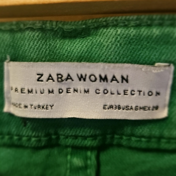 Zara Woman Premium Collection Green Jeans Women's Size 26 Raw Hem - Picture 3 of 6